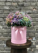 Цветочная композиция из Гипсофила и Розы в шляпной коробке в Иволгинске
