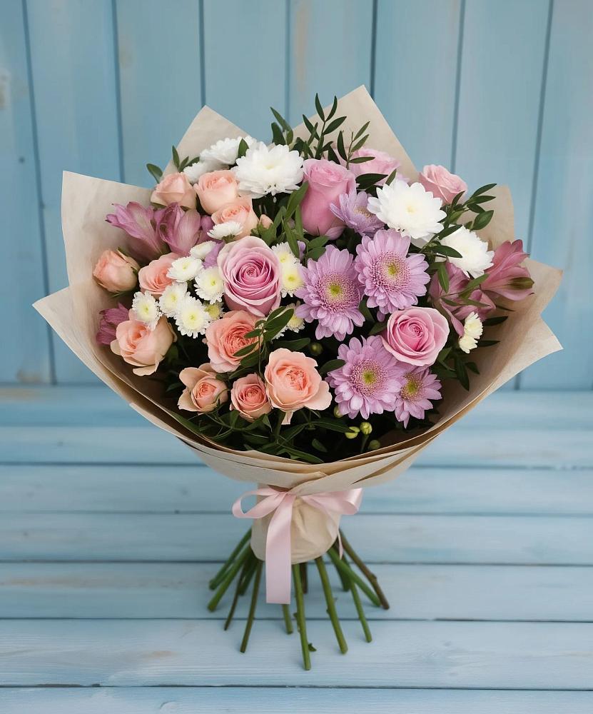 Букет цветов из: Хризантемы, Розы и Альстромерии в Иволгинске