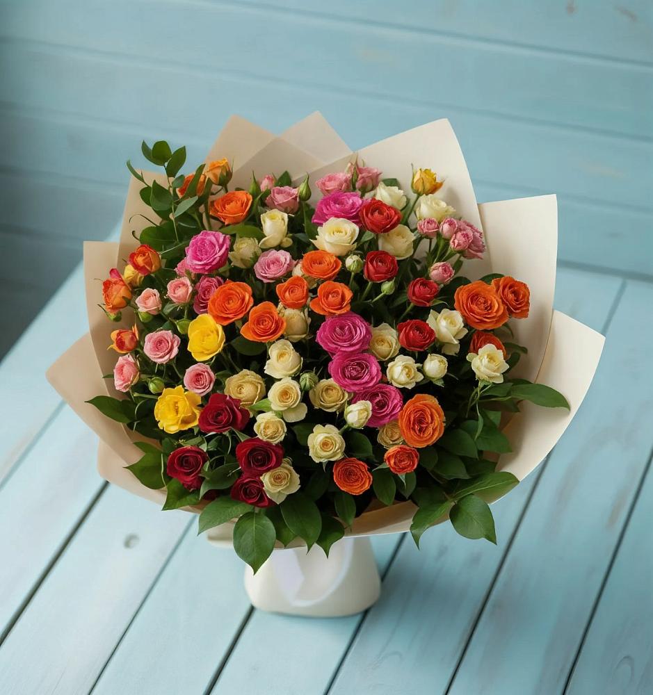 Букет Микс из разноцветных кустовых роз в Иволгинске