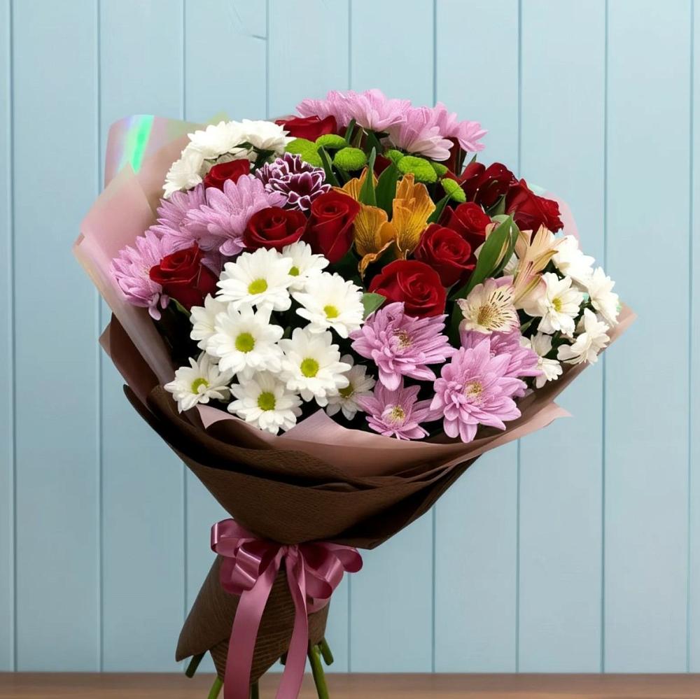 Букет цветов из: Розы, Хризантемы и Альстромерии в Иволгинске