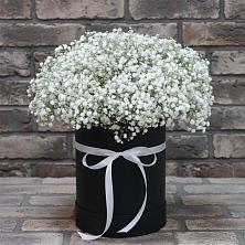 Цветочная композиция из Гипсофила в шляпной коробке в Иволгинске