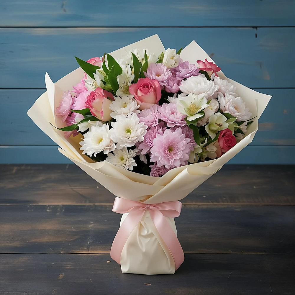 Букет цветов из: Хризантемы, Альстромерии и Розы в Иволгинске